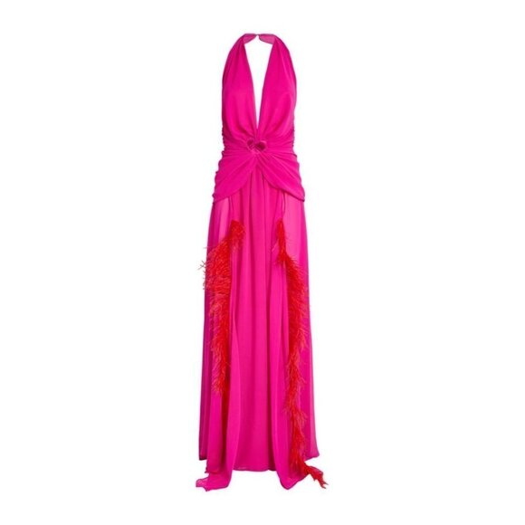 NERVI Maria Clara Feather Dress in Fuchsia 36 New Womens Long Maxi Heart Gown - Picture 12 of 16